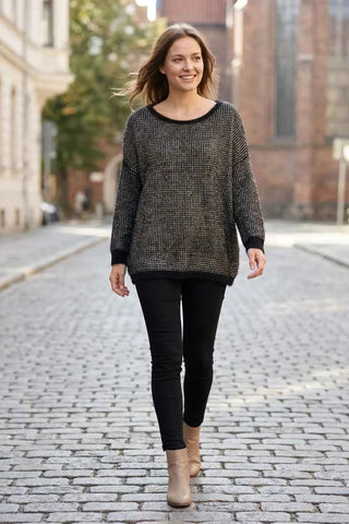Sweter  puszysty - Czarny- złoty   15% wełna