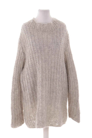 Sweter damski oversize prążkowany - Beżowy