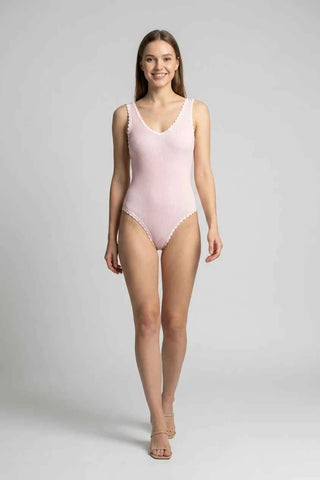 Body damskie prążkowane - Różowe