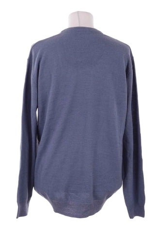 Sweter męski gładki dekolt V - Niebieski  15% wełna