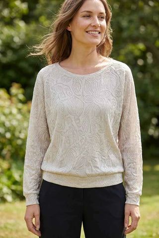 Bluza damska w roślinny wzór - Beżowa