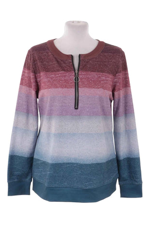 Bluza damska z zamkiem w paski - Wielokolorowa