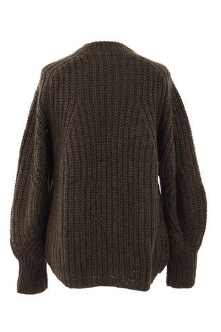 Sweter Damski Luźny Gruby Splot - Zielony  30% wełna