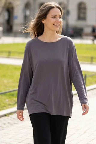 Bluzka damska oversize longsleeve - Szara