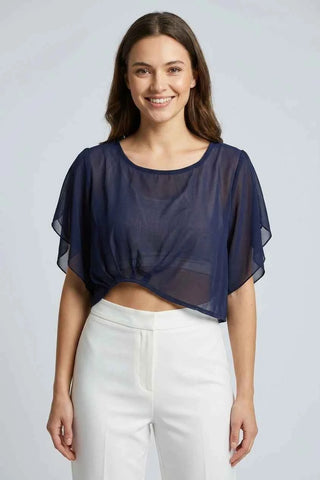 Bluzka crop top prześwitująca - Granatowa