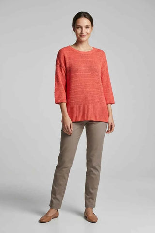 Sweter damski dzianinowy luźny - Koralowy