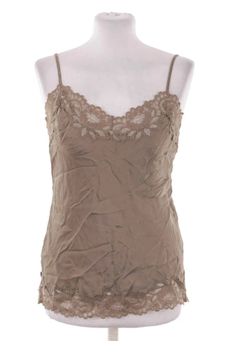 Brązowy Top na Ramiączkach z Elegancką Koronką  100% jedwab