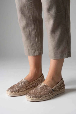 Espadryle damskie brokatowe - Złote