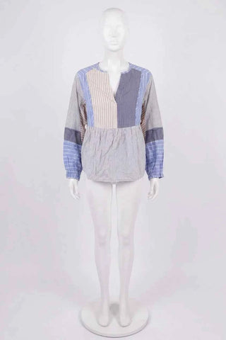 Bluzka damska w paski patchwork - Niebieska