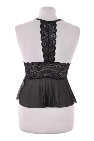 Koszulka nocna babydoll koronkowa - Czarna