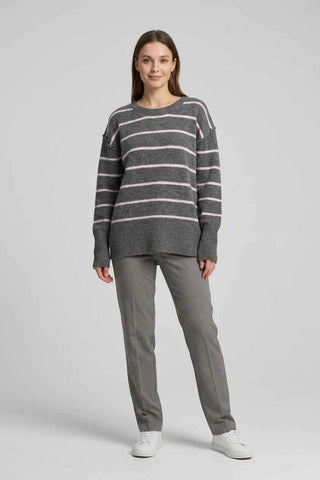 Sweter damski oversize w paski - Szary  8% wełna