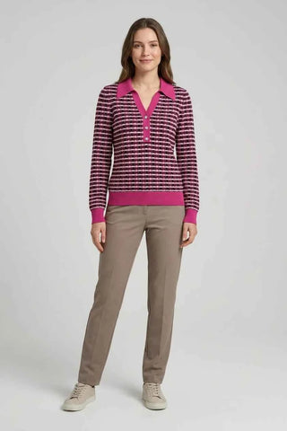 Sweter polo w geometryczny wzór - Różowy