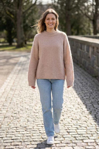 Sweter prążkowany oversize - Beżowy  52% alpaka