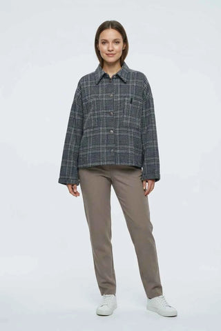 Kurtka koszulowa oversize w kratkę szara  50% wełna