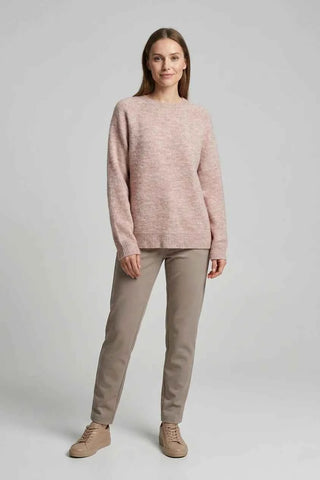 Sweter wełniany z okrągłym dekoltem - Beżowy  44% wełna , 15% alpaka