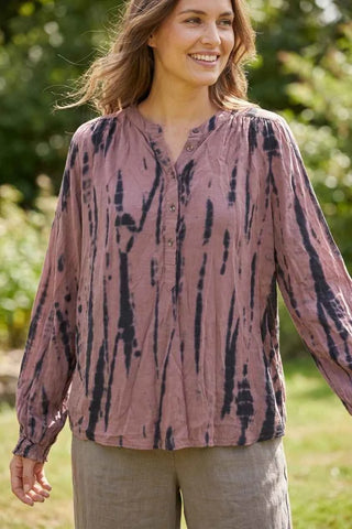 Koszula damska wiskozowa tie-dye - Różowa