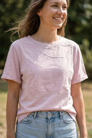 T-shirt damski bawełniany z krótkim rękawem - Różowy