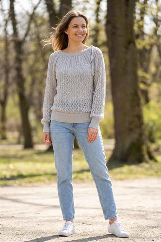 Sweter ażurowy z długim rękawem - Szary
