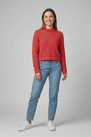 Sweter damski w paski - Czerwono-biały  15% wełna