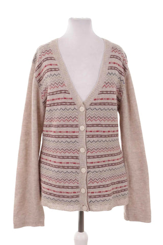 Sweter  w geometryczne wzory - beżowy  40% wełna 10% moher