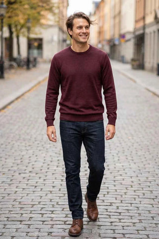 Sweter męski klasyczny gładki - Bordowy