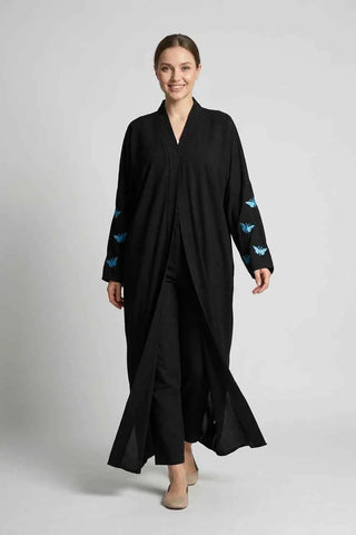 Kimono damskie z haftem w motyle - Czarny