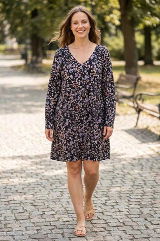 Sukienka  w kwiaty - Czarna