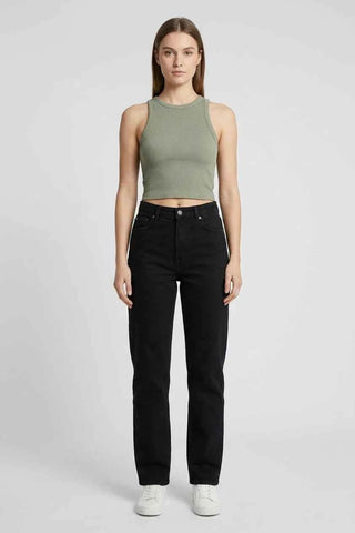 Damski Zielony Crop Top Prążkowany