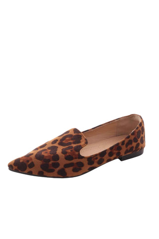 Baleriny w panterkę z pointed toe - Brązowe