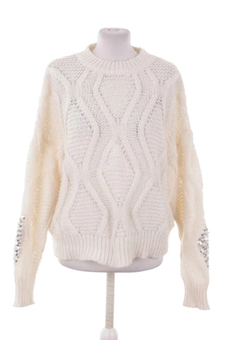 Sweter damski splot warkoczowy z cekinami
