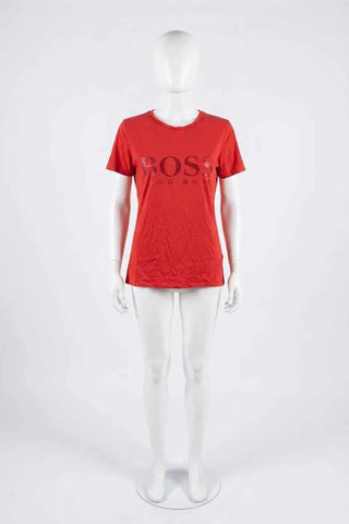 T-shirt bawełniany BOSS - Czerwony