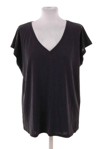 T-shirt damski z dekoltem w serek - Czarny  70% modal