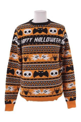 Sweter Halloweenowy Wzorzysty - Pomarańczowo-Czarny