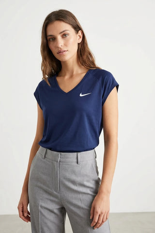 Damska Koszulka Sportowa Nike Granatowa Dekolt V