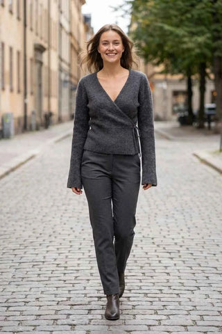 Sweter kopertowy wiązany moherowy - Szary   35% angora 8% wełna