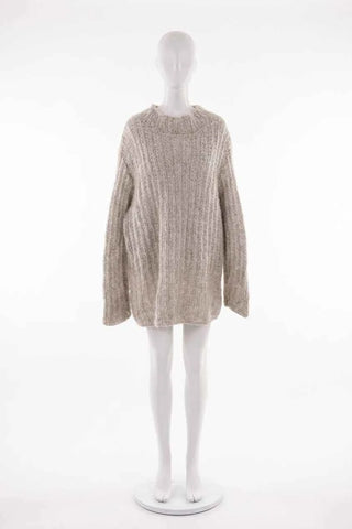 Sweter damski oversize prążkowany - Beżowy