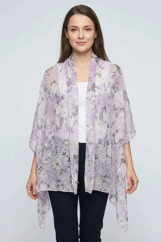 Chusta damska w kwiaty lekka - Różowa   20% jedwab