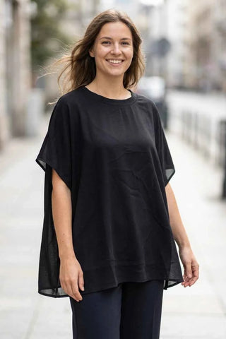 Bluzka oversize z szerokim rękawem - Czarna