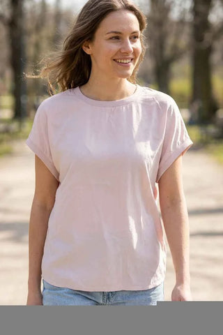 T-shirt damski z krótkim rękawem gładki - Różowy
