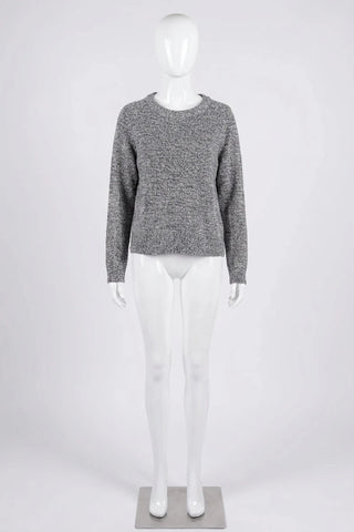 Szary Melanzowy Sweter Damski Crew Neck