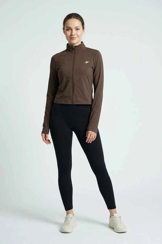 Bluza sportowa damska rozpinana z logo - Brązowa