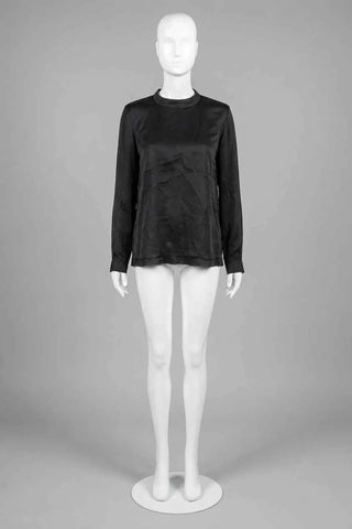 Longsleeve Damski Stójka Gładki - Czarny  93,5% jedwab