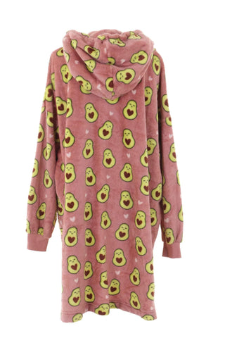 Bluza oversize pluszowa z kapturem awokado - Różowa