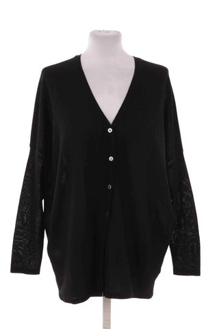 Sweter cienki dzianinowy V-neck - Czarny   50% wełna
