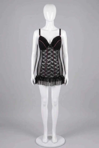 Koszulka nocna koronkowa babydoll - Czarna
