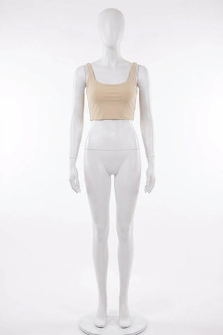 Minimalistyczny Beżowy Crop Top na Szerokich Ramiączkach