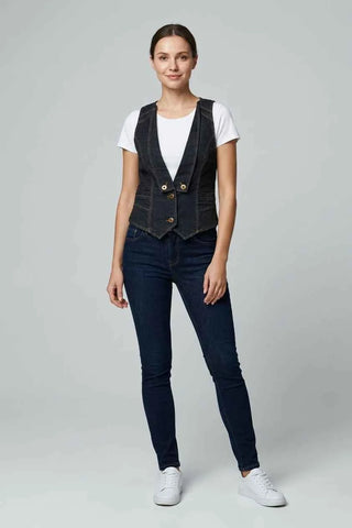 Kamizelka jeansowa damska - Ciemny jeans