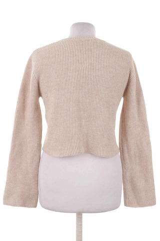 Sweter prążkowany wiązany krótki - Beżowy