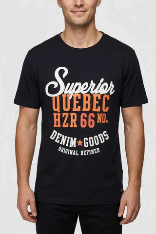 T-shirt męski bawełniany z nadrukiem Quebec - Granatowy