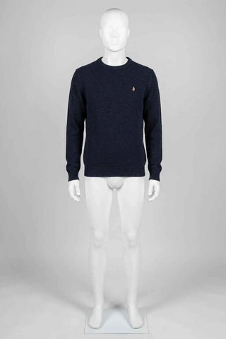 Sweter męski klasyczny z okrągłym dekoltem - Granatowy
